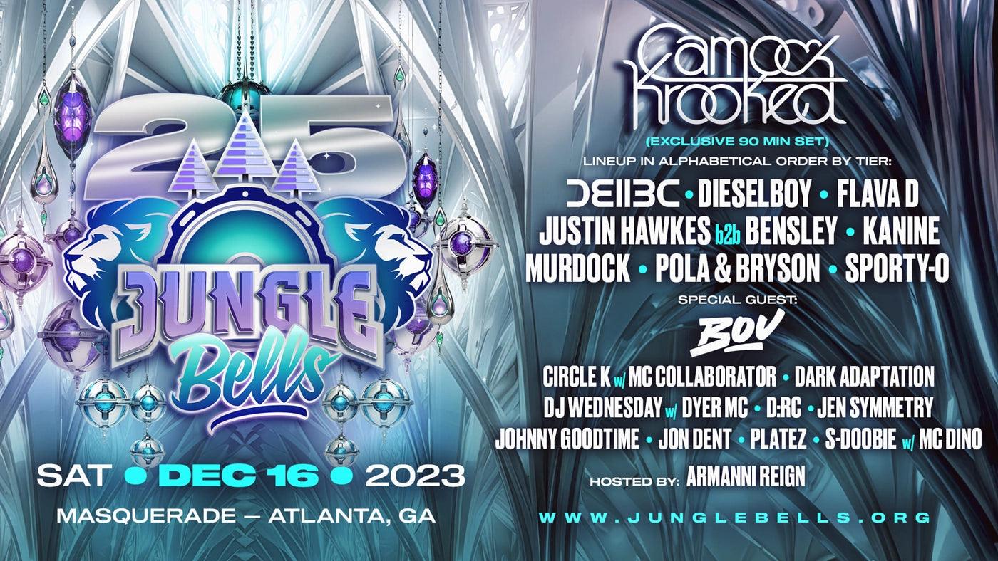 Jungle Bells 2023 a Drum & Bass event featuring Camo & Krooked, Bad Company UK, Dieselboy and many more get your tickets today